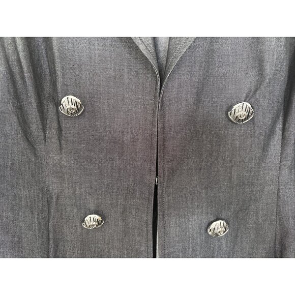 Ming Wang NWT Cotton Black Chambray Double Breasted 3/4 Sleeve Button Blazer “M” - Picture 4 of 9